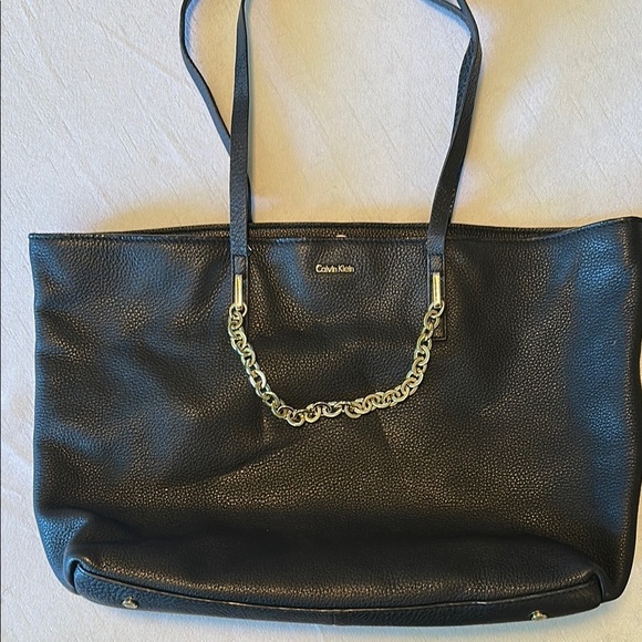 Calvin Klein Handbags - Calvin Klein Black Tote with Gold Chain Detail